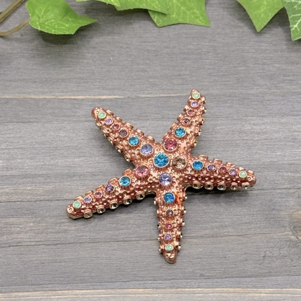 🌻3/$25 Enamel Sparkling Rhinestones Peach/ Brown Starfish Brooch